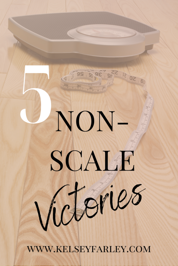 Image with a scale in the background and bold writing that says, "5 non-scale victories"