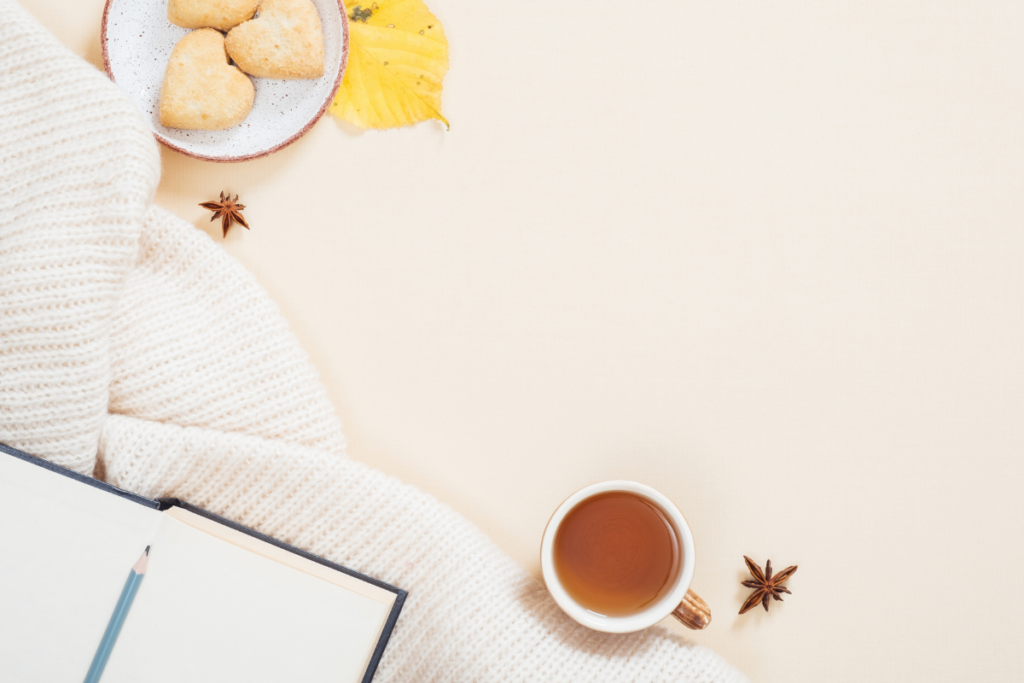 Tea with scones and notebook