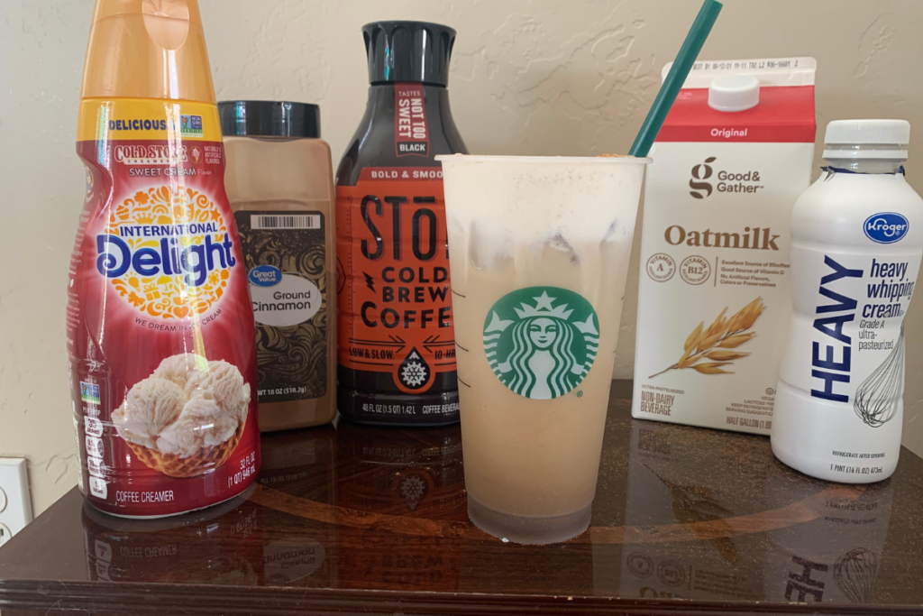 Creamer, cold brew, oat milk and heavy cream