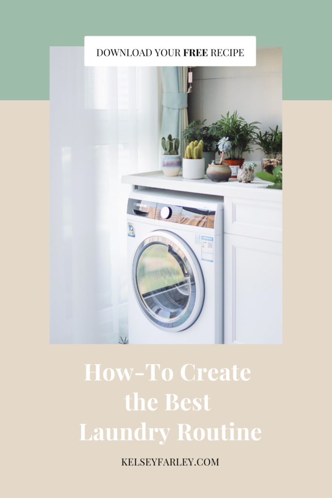 White washer with plants on top over a green and tan background with wording