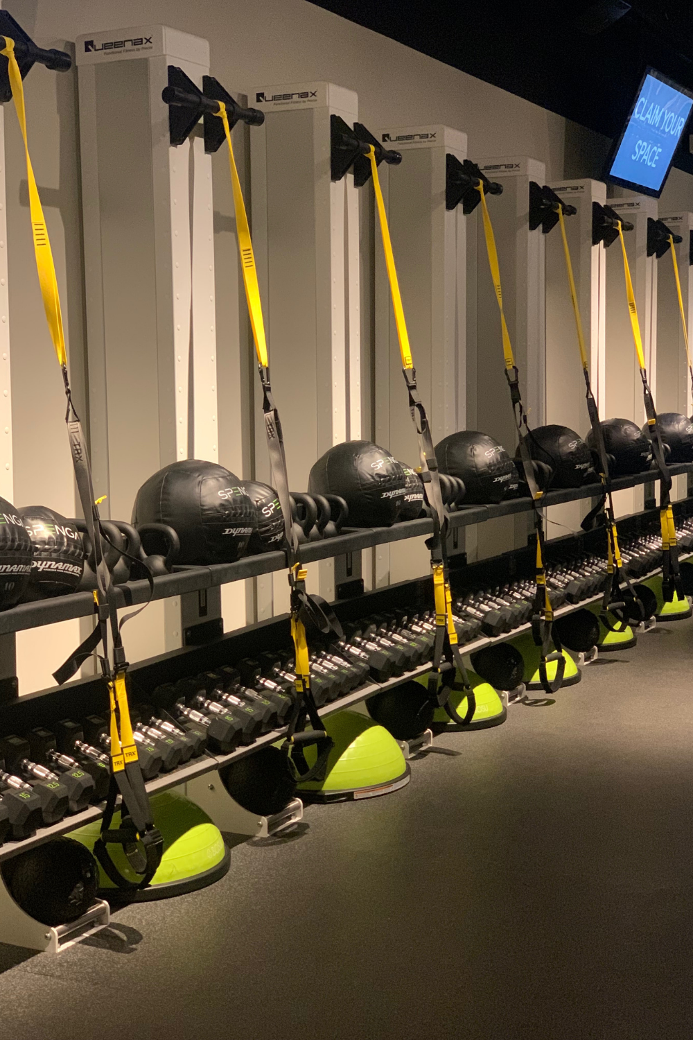 Workout pods along the wall