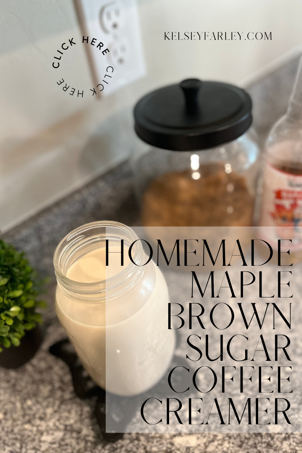 Cream in a glass mason jar with a green plant and jar of brown sugar behind